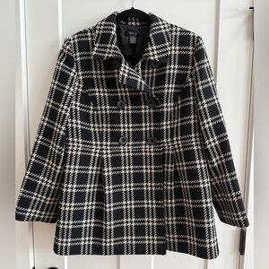 Women’s Style & Co" Wool Pea Coat in Black and White Plaid Size Large Petite B13